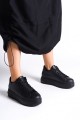 Bağcıklı Ortopedik Taban Kadın Sneaker Ayakkabı Siyah