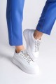 Bağcıklı Ortopedik Taban Taşlı Kadın Sneaker Ayakkabı Beyaz