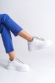 Bağcıklı Ortopedik Taban Taşlı Kadın Sneaker Ayakkabı Beyaz