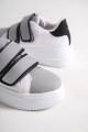 Bağcıksız Cırt Cırtlı Ortopedik Taban Kadın Sneaker Ayakkabı Beyaz/Gri