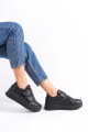 Bağcıksız Cırt Cırtlı Ortopedik Taban Kadın Sneaker Ayakkabı Siyah