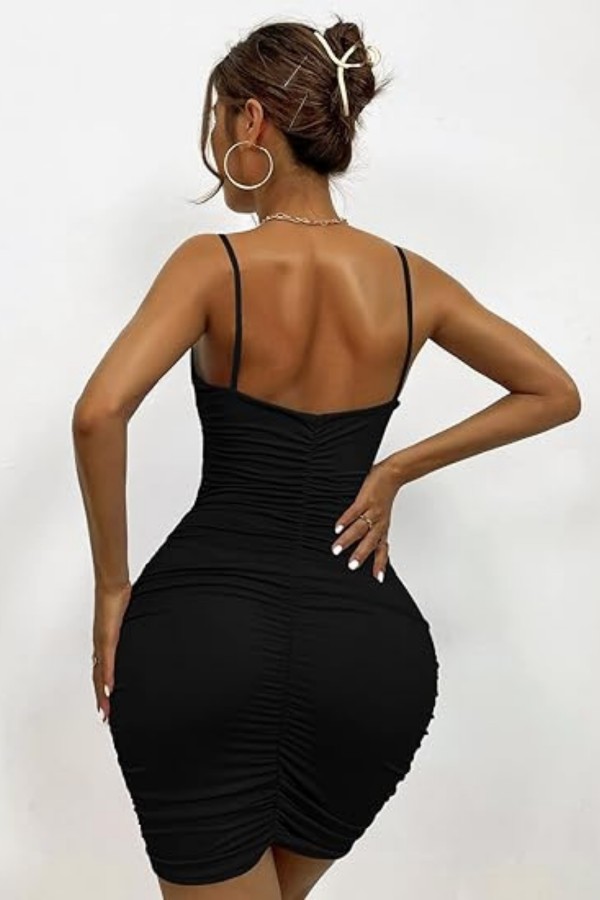 Bella Notte Siyah Askılı Özel Tasarım Mini Elbise PR5007