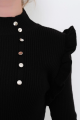 Melanj Yaka Kol Düğme Detaylı Siyah Elbise