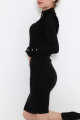 Melanj Yaka Kol Düğme Detaylı Siyah Elbise
